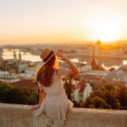 Young Female Tourist Admiring A View Of Budapest, Hungary