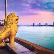 Phnom Penh riverside at sunrise