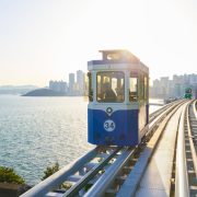 Popular sky capsule train in Busan, South Korea